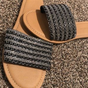 NEVER WORN Black/silver bedazzled slides
